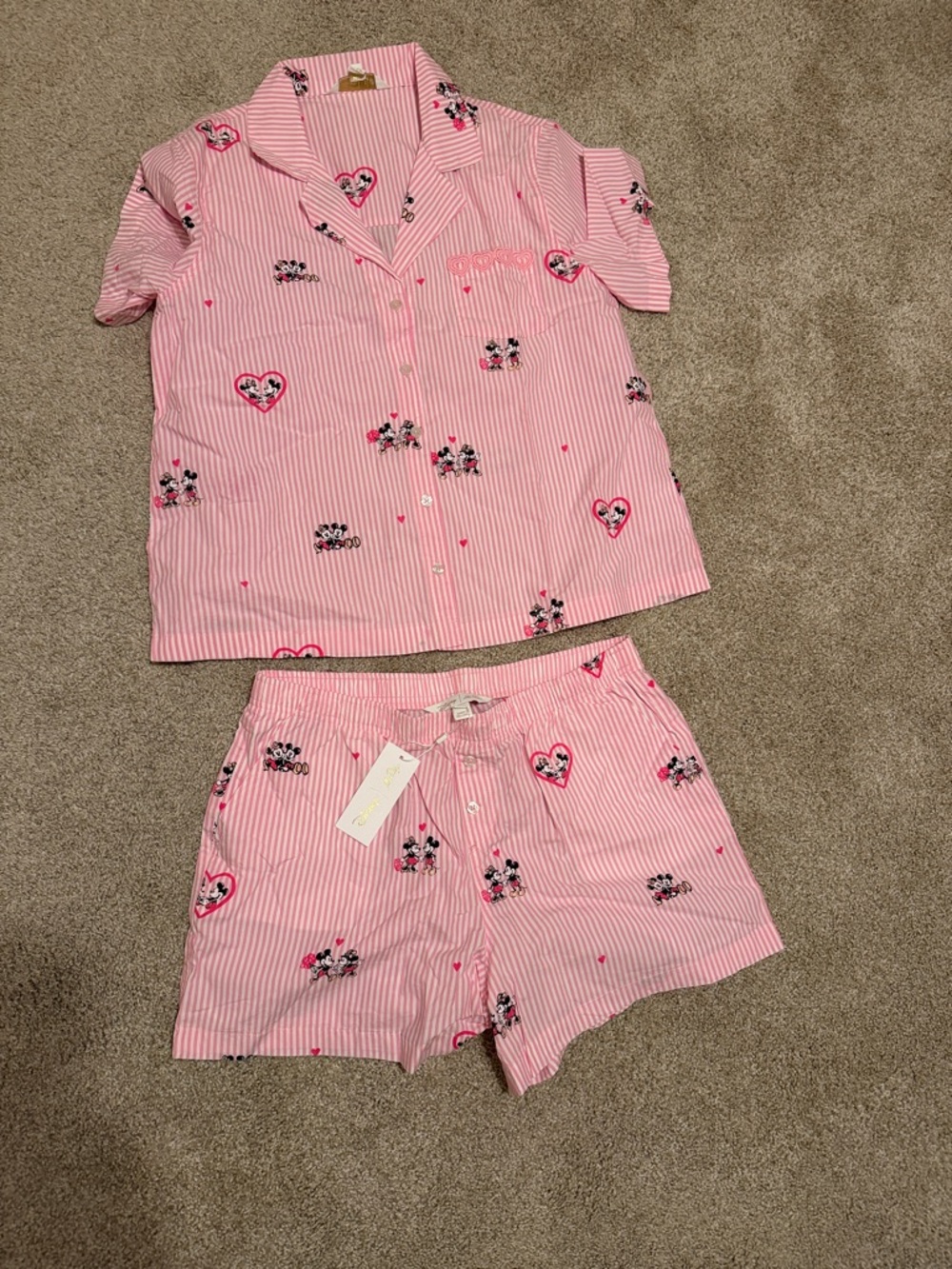 Lilly Pulitzer x Disney Pink Striped Heart &  Mickey and Minnie Short Pajama Set